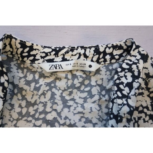 Zara Black & White Abstract Floral Print Long Sleeve Mini Dress - Size S - Picture 4 of 10